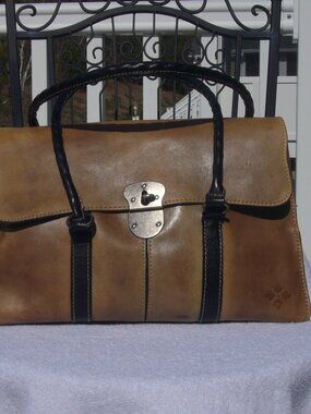 Patricia Nash Vienna Satchel Tan Black Braided Strap Shoulder Bag VERY GOOD!